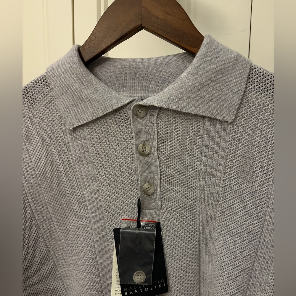 Bartolini Merino Wool Gray Button-Up Polo Shirt